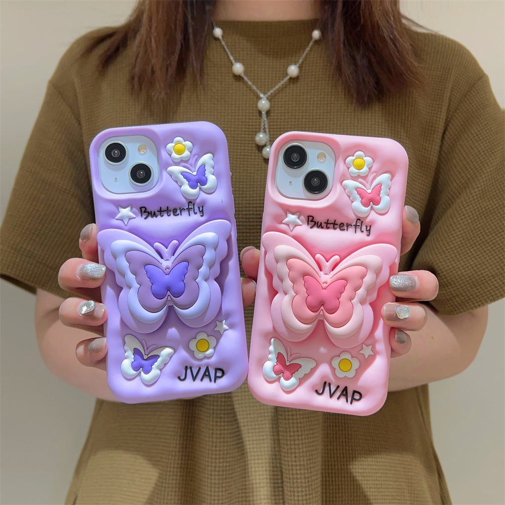 3D Cartoon Butterfly Flower Pop Stand Phone Case with Holder